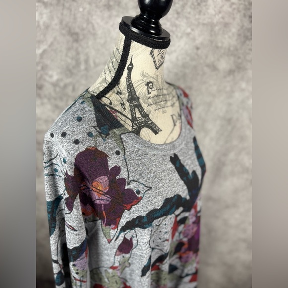 Inoah USA Gray Floral Patterned 3/4 Sleeve Women's Top Size M - Picture 7 of 8